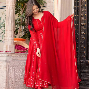 New Function Wear Red Color Premium Anarkali Set