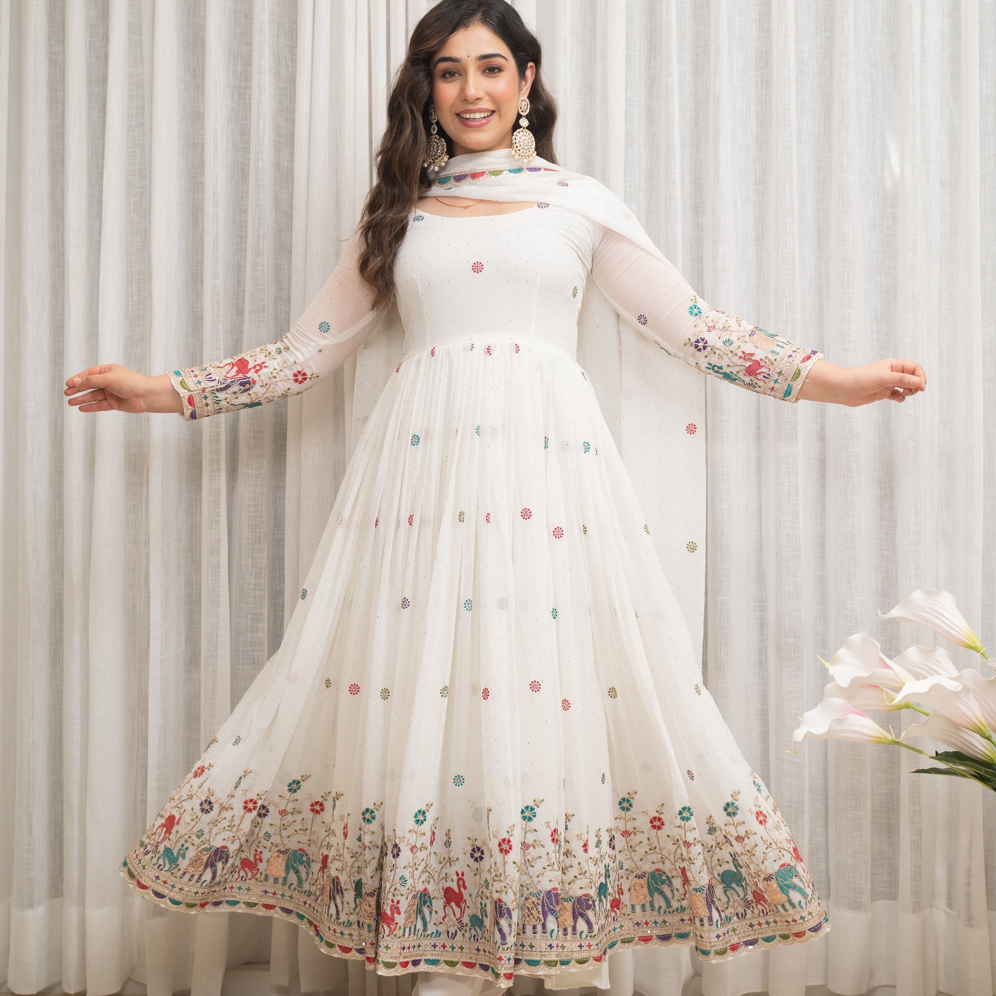White Designer Partwear Georgette Anarkali Suit Set