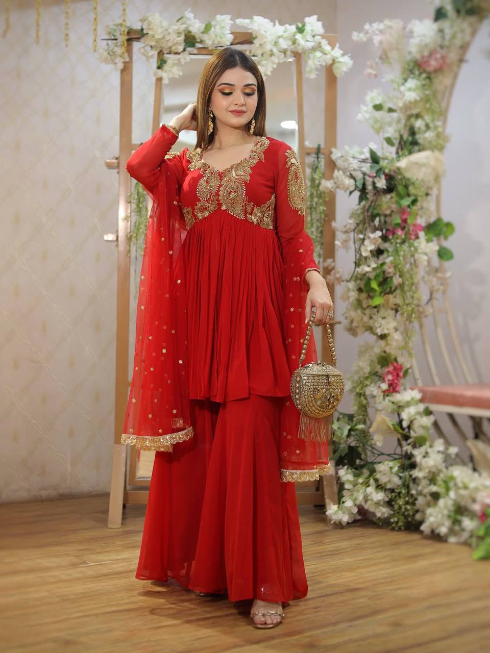 Karwa Chauth Special | Crimson Charm Regal Red Sharara Set