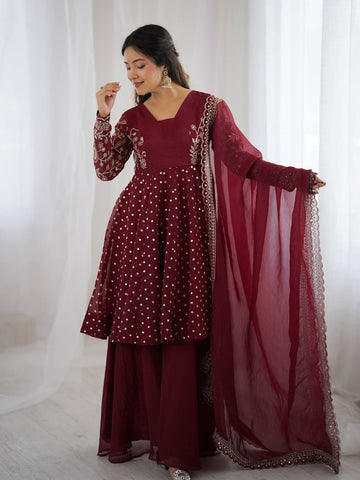 New Functionwear Premium Crunchy Silk Kurta With Crunchy Silk with Full Flair Sharara Set