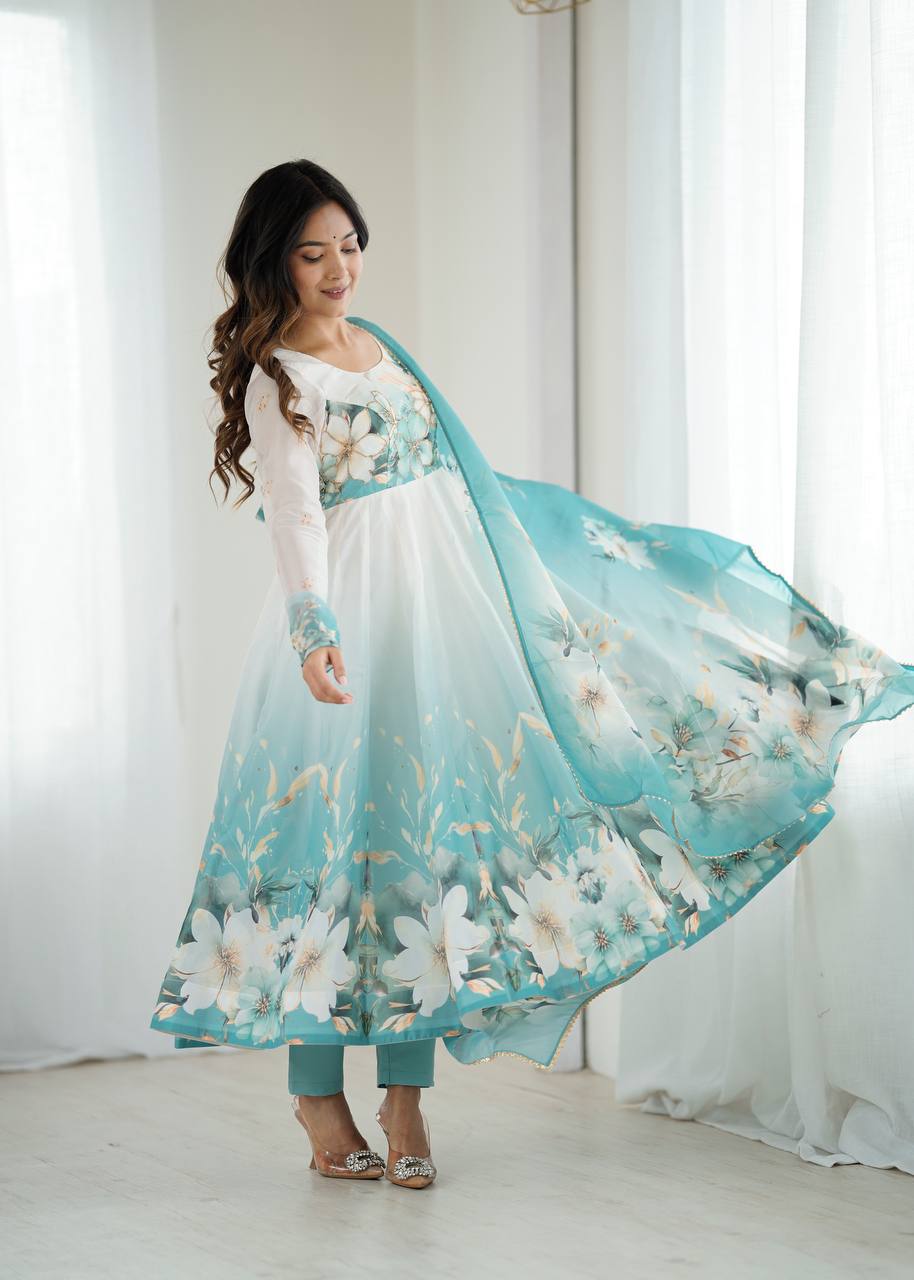 Beautiful Partywear Premium Organza Silk Anarkali Set
