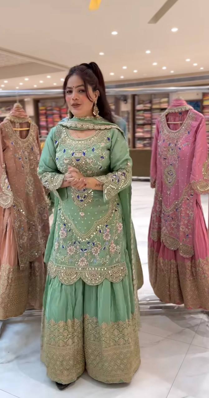 Elegant Partywear Sharara Set with Dupatta | Ready to Wear