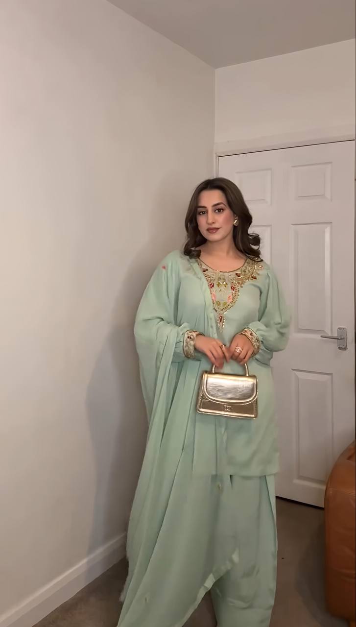 Embroidered Georgette Sharara Set with Dupatta – Fully Stitched