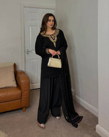 Embroidered Georgette Sharara Set with Dupatta – Fully Stitched