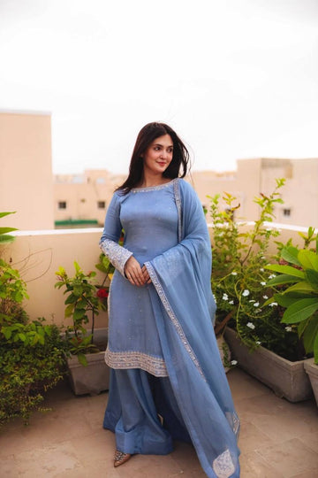 New Designer Festive Heavy Faux Georgette Sharara Palazzo Suit with Dupatta – Fully Stitched